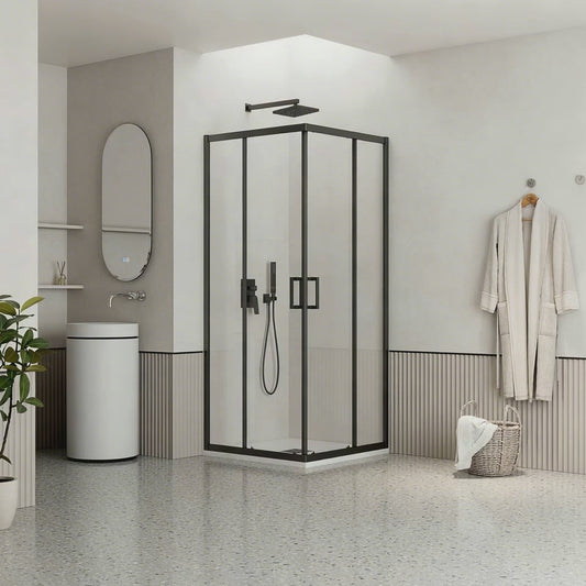 Box Doccia 100x100 cm Doppio Scorrevole Vetro Trasparente e Profilo Nero - Escape