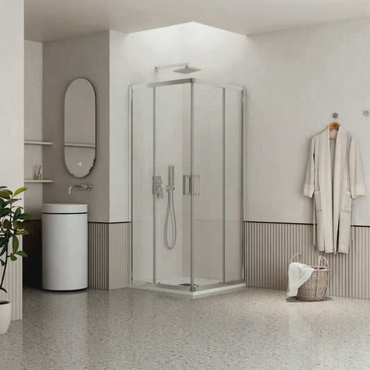 Box Doccia 100x100 cm Doppio Scorrevole Vetro Trasparente e Profilo Cromo - Escape