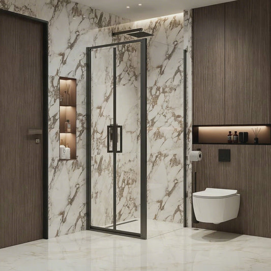 Box Doccia 80x100 cm Saloon Vetro Trasparente e Profilo Nero - Escape