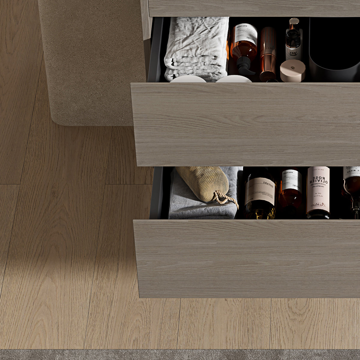 Mobile bagno sospeso 80 cm Beige Lavabo in Resina Specchio Quadro - Fiji Wood