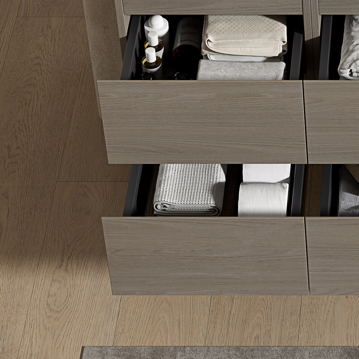 Mobile bagno sospeso 120 cm Beige Lavabo a Destra in Ceramica Specchio Tondo - Fiji Wood