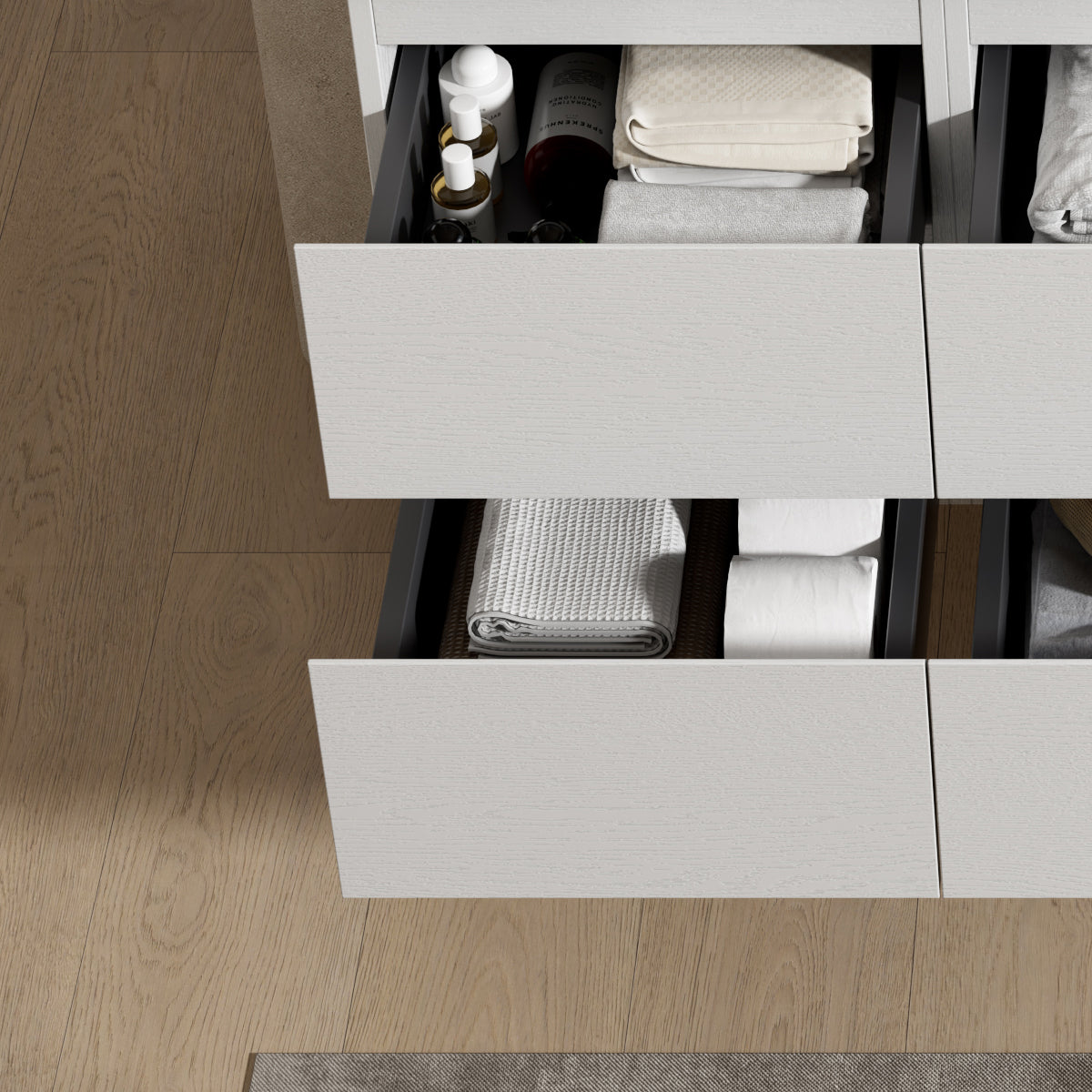 Mobile bagno sospeso 140 cm Bianco Lavabo a Destra in Resina Specchio Quadro Retroilluminato - Fiji Wood