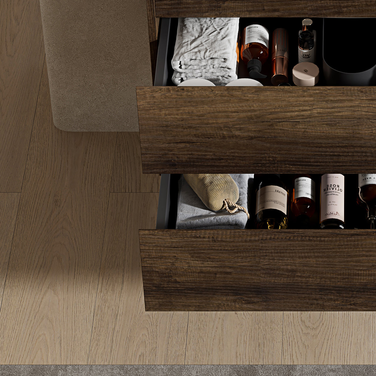 Mobile bagno sospeso 80 cm Bruno Scuro Lavabo in Resina Specchio Quadro - Fiji Wood