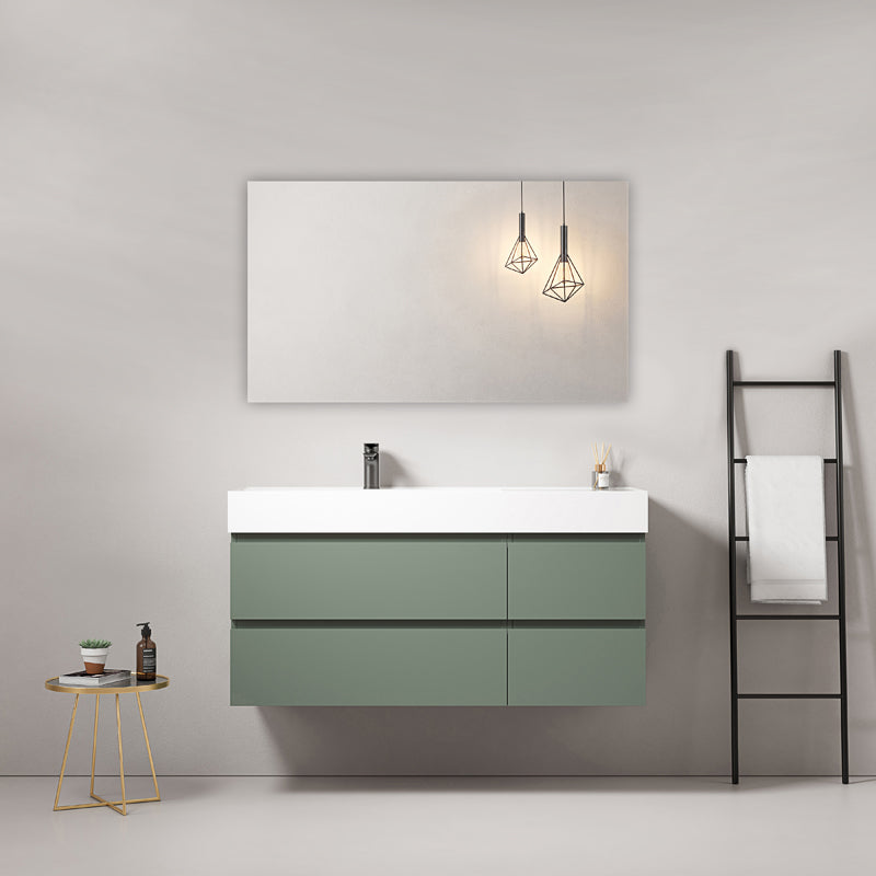 120cm Sage Green Wall-Hung Bathroom Cabinet Left-Hand Resin Sink Square Mirror - Fiji Paint
