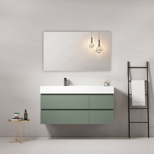 120cm Sage Green Wall-Hung Bathroom Cabinet Left-Hand Resin Sink Square Mirror - Fiji Paint
