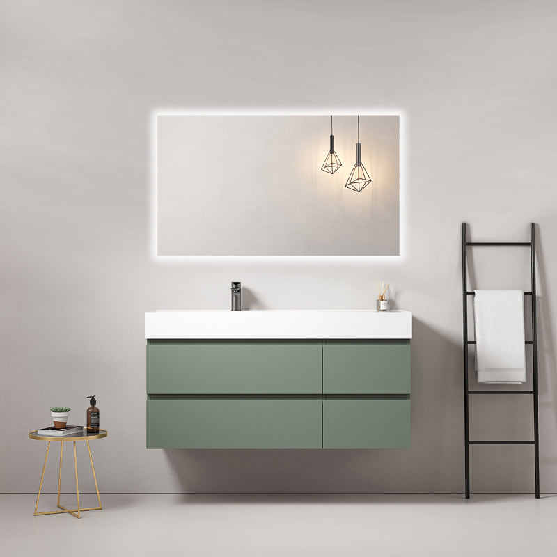 120cm Sage Green Wall-Hung Bathroom Cabinet Left-Hand Resin Sink Backlit Square Mirror - Fiji Paint