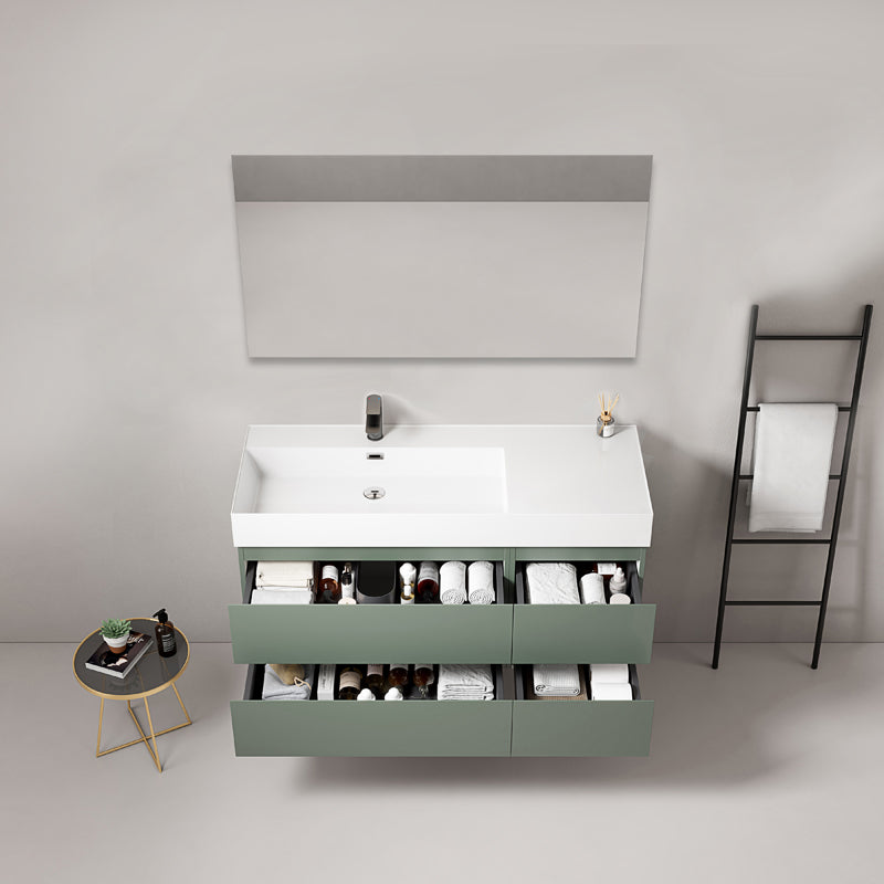 120cm Sage Green Wall-Hung Bathroom Cabinet Left-Hand Resin Sink Square Mirror - Fiji Paint