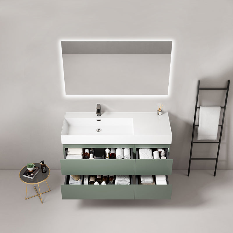 120cm Sage Green Wall-Hung Bathroom Cabinet Left-Hand Resin Sink Backlit Square Mirror - Fiji Paint