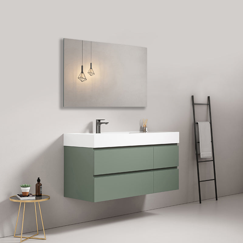 120cm Sage Green Wall-Hung Bathroom Cabinet Left-Hand Resin Sink Square Mirror - Fiji Paint