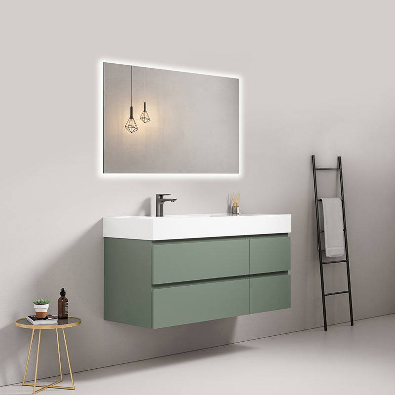 120cm Sage Green Wall-Hung Bathroom Cabinet Left-Hand Resin Sink Backlit Square Mirror - Fiji Paint