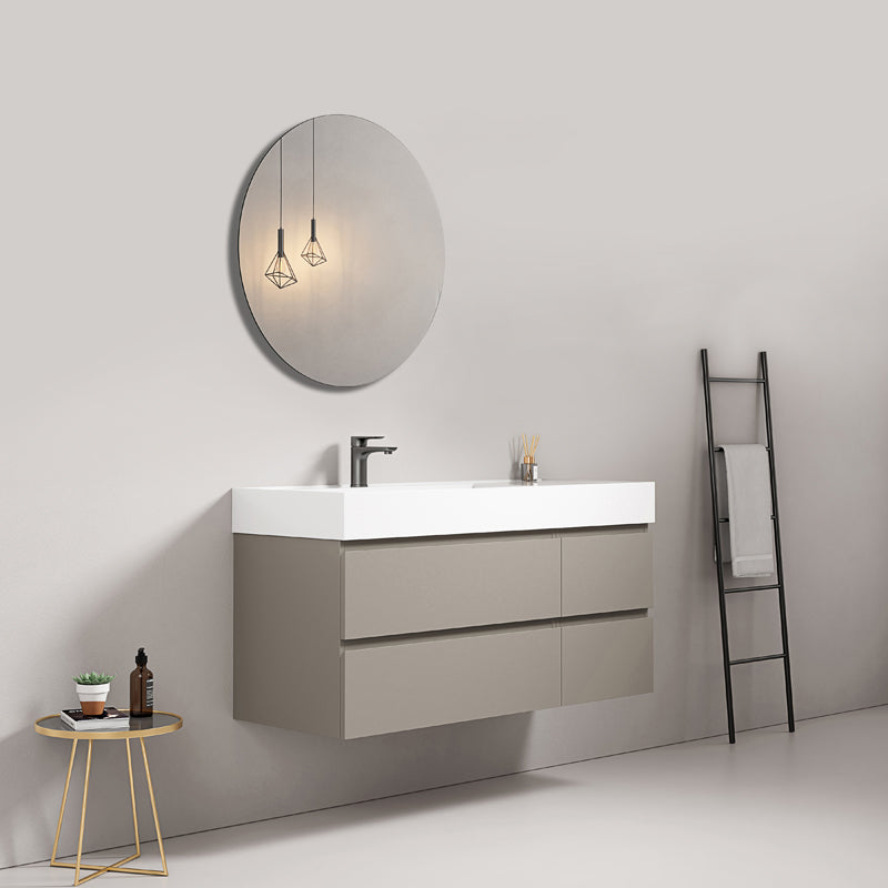 Mobile bagno sospeso 120 cm Grigio Cenere Lavabo a Sinistra in Resina Specchio Tondo - Fiji Paint