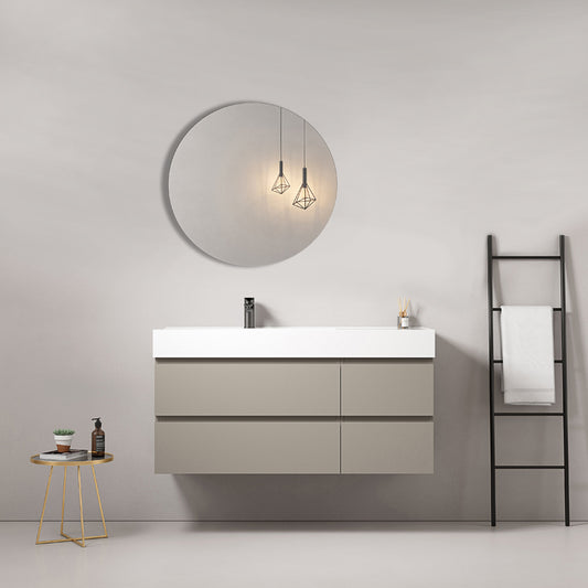 Mobile bagno sospeso 120 cm Grigio Cenere Lavabo a Sinistra in Resina Specchio Tondo - Fiji Paint
