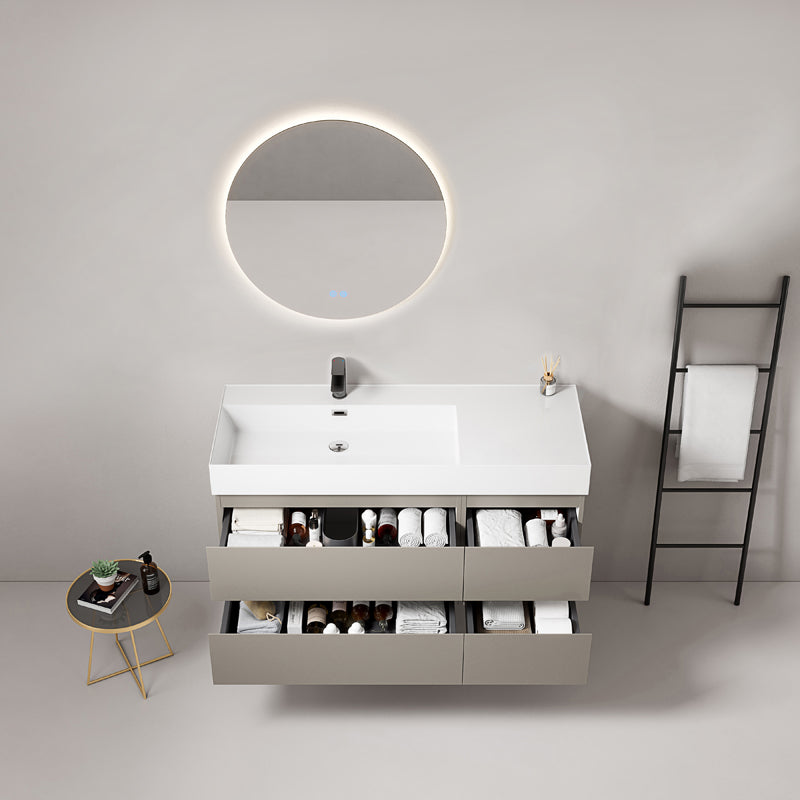 120cm Ash Grey Wall-hung Bathroom Cabinet Left-Hand Resin Sink Round Backlit Mirror - Fiji Paint