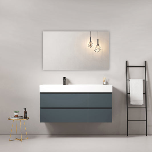 Mobile bagno sospeso 120 cm Blu Mare Lavabo a Sinistra in Resina Specchio Quadro - Fiji Paint