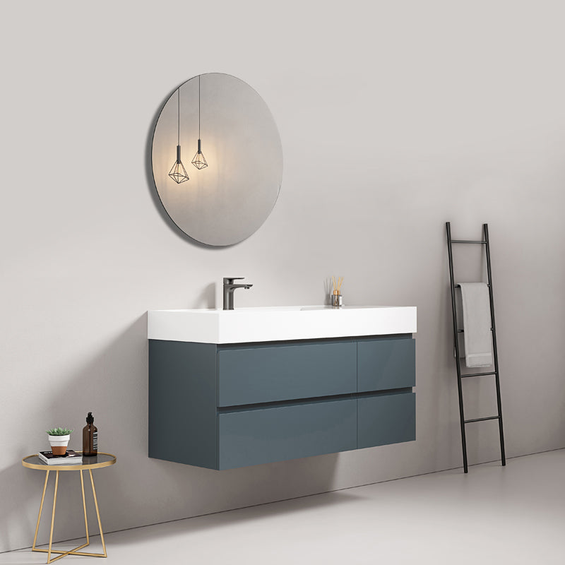 Mobile bagno sospeso 120 cm Blu Mare Lavabo a Sinistra in Resina Specchio Tondo - Fiji Paint
