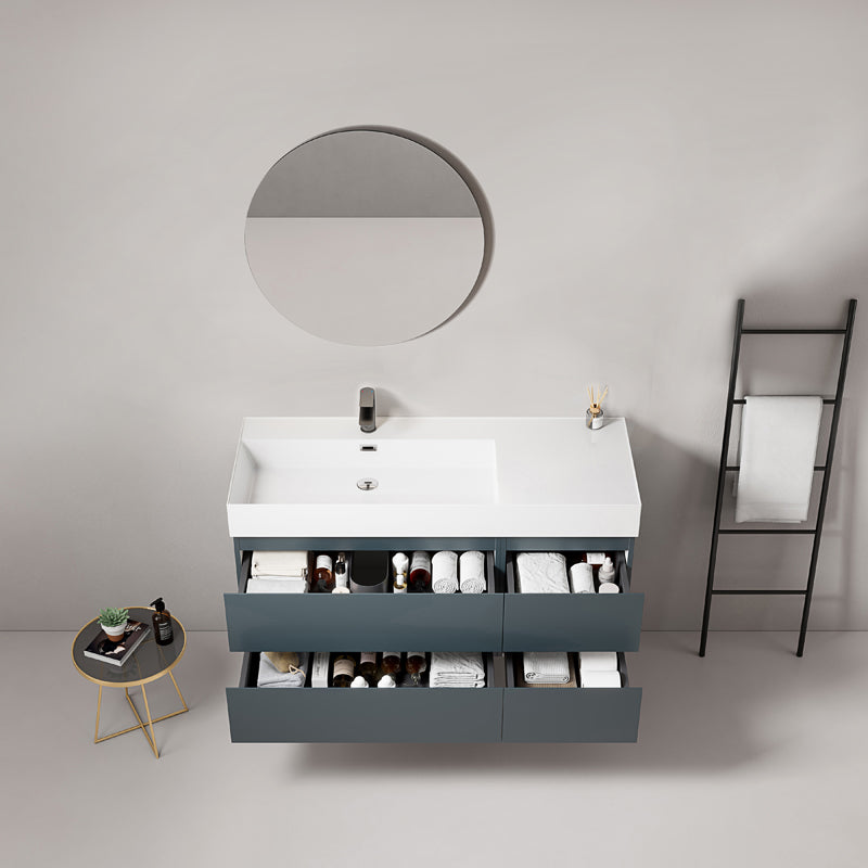 Mobile bagno sospeso 120 cm Blu Mare Lavabo a Sinistra in Resina Specchio Tondo - Fiji Paint