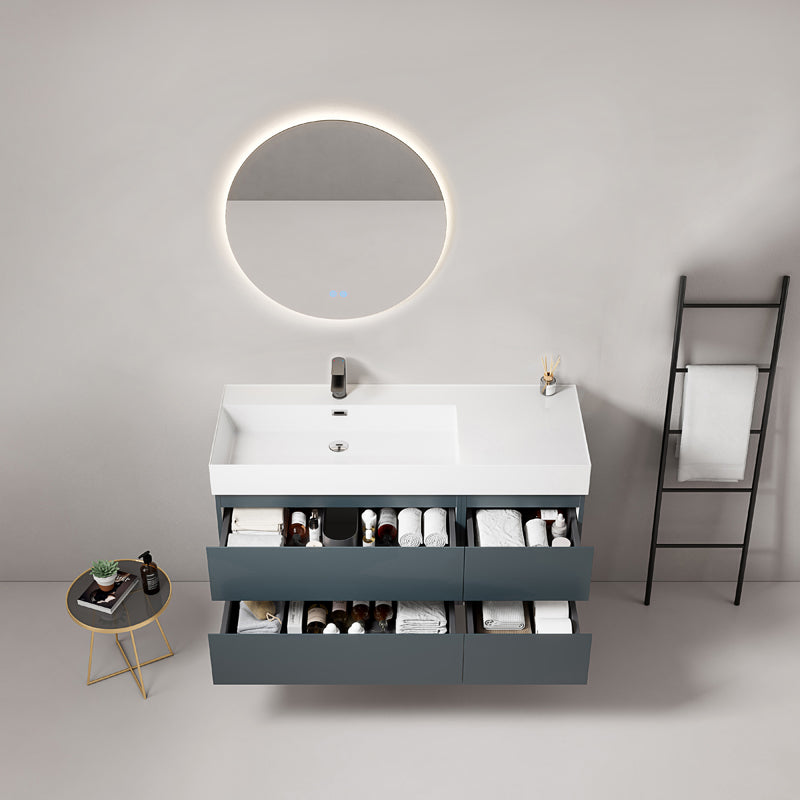 Mobile bagno sospeso 120 cm Blu Mare Lavabo a Sinistra in Resina Specchio Tondo Retroilluminato - Fiji Paint