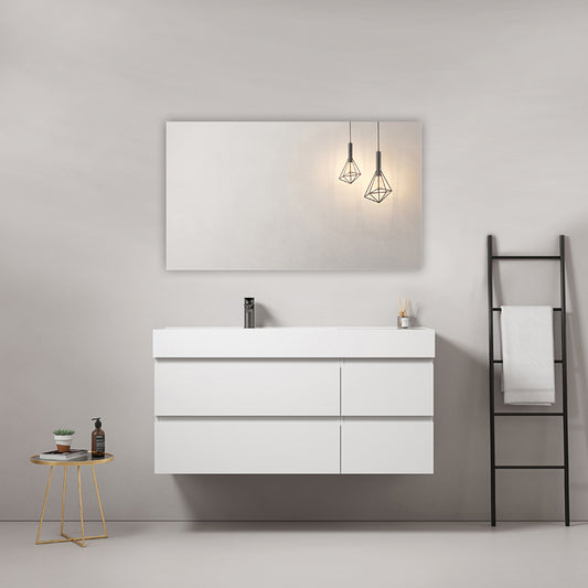 Mobile bagno sospeso 120 cm Bianco Lavabo a Sinistra in Resina Specchio Quadro - Fiji Paint