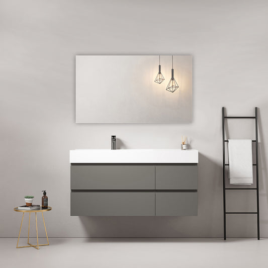 Mobile bagno sospeso 120 cm Grigio Londra Lavabo a Sinistra in Resina Specchio Quadro - Fiji Paint