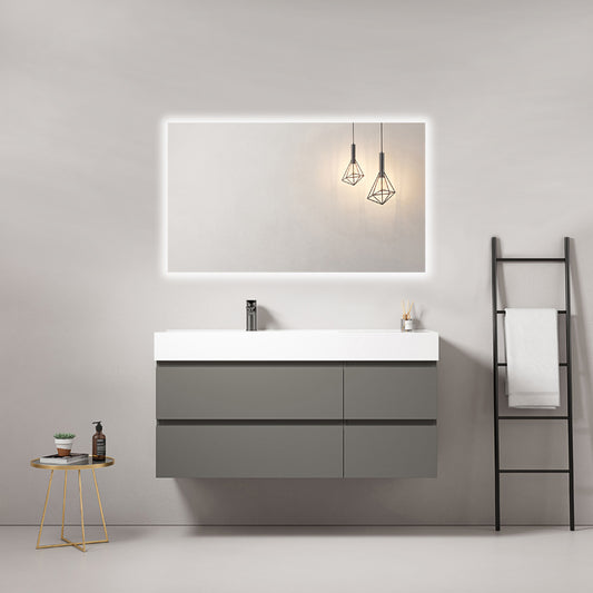 Bathroom Cabinet Wall-hung 120 cm London Grey Left-hand Sink in Resin Backlit Mirror - Fiji Paint
