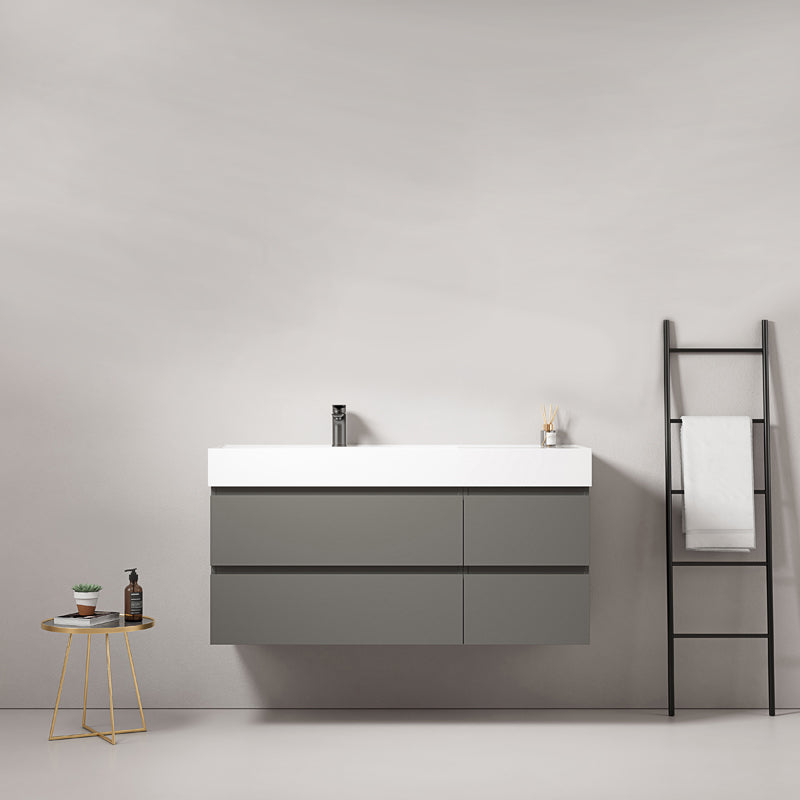 Mobile bagno sospeso 120 cm Grigio Londra Lavabo a Sinistra in Resina Senza Specchio - Fiji Paint