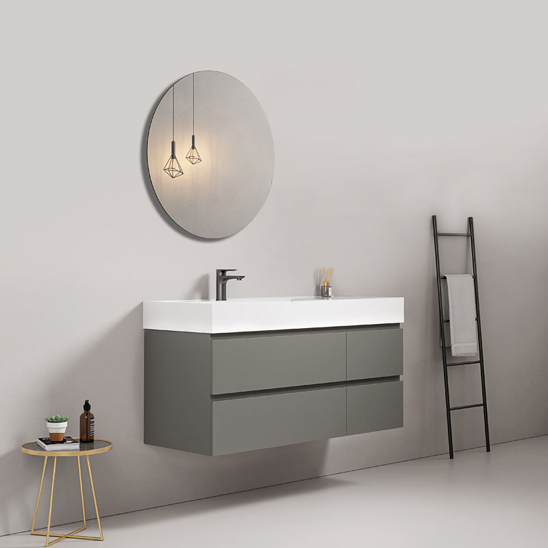 Mobile bagno sospeso 120 cm Grigio Londra Lavabo a Sinistra in Resina Specchio Tondo - Fiji Paint