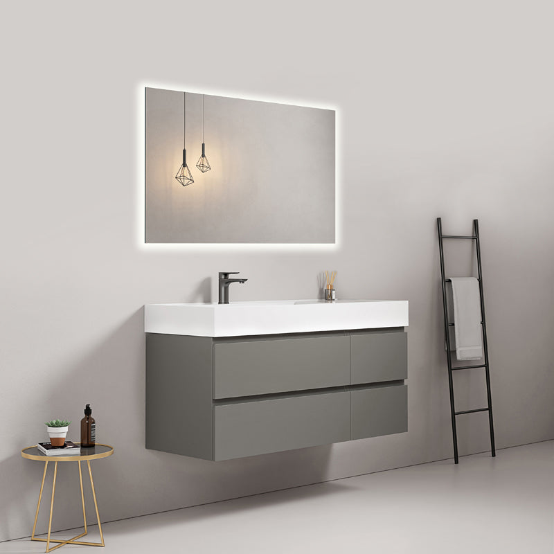 Bathroom Cabinet Wall-hung 120 cm London Grey Left-hand Sink in Resin Backlit Mirror - Fiji Paint