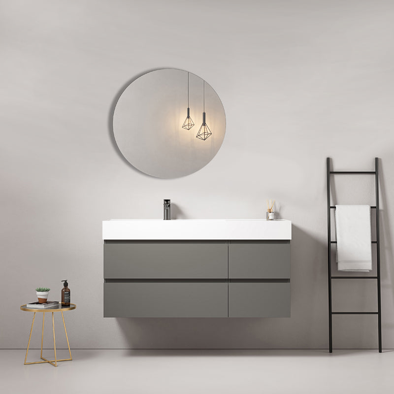 Mobile bagno sospeso 120 cm Grigio Londra Lavabo a Sinistra in Resina Specchio Tondo - Fiji Paint