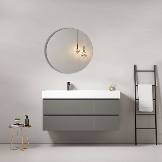 Mobile bagno sospeso 120 cm Grigio Londra Lavabo a Sinistra in Resina Specchio Tondo - Fiji Paint
