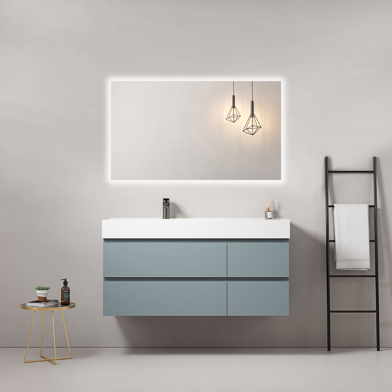120cm Avio Blue Wall-hung Bathroom Cabinet Left-Hand Resin Sink Backlit Square Mirror - Fiji Paint