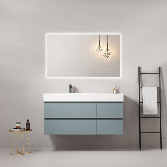 120cm Avio Blue Wall-hung Bathroom Cabinet Left-Hand Resin Sink Backlit Square Mirror - Fiji Paint