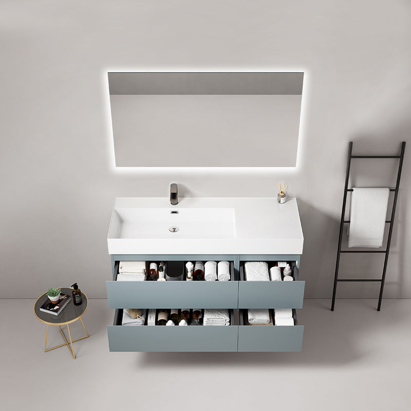 120cm Avio Blue Wall-hung Bathroom Cabinet Left-Hand Resin Sink Backlit Square Mirror - Fiji Paint