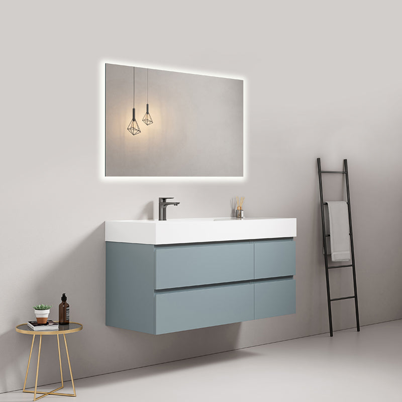 120cm Avio Blue Wall-hung Bathroom Cabinet Left-Hand Resin Sink Backlit Square Mirror - Fiji Paint