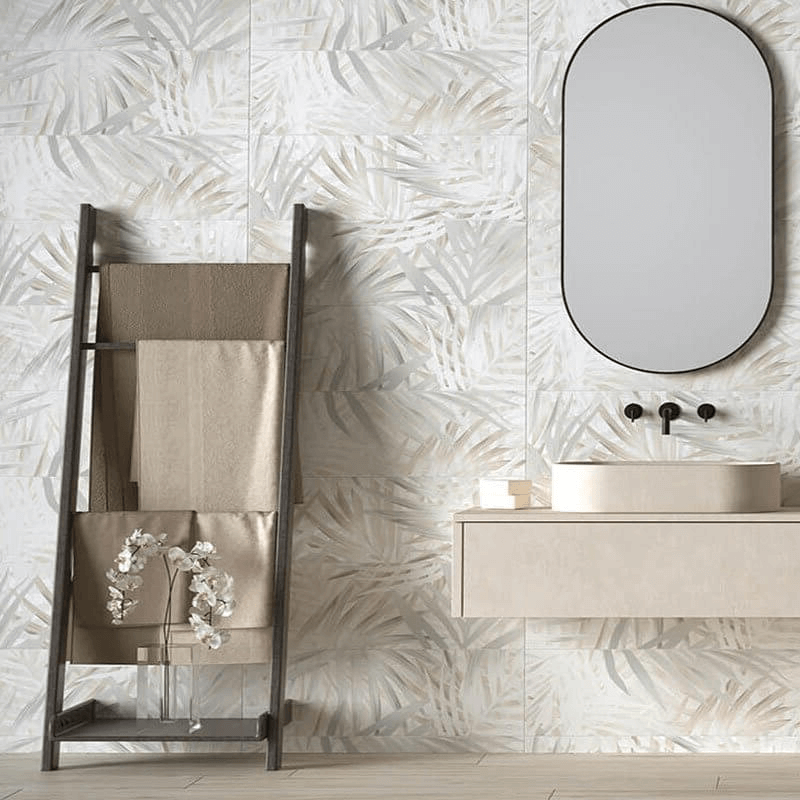 Rivestimento in Ceramica Decoro 25x75 Tropical White Materia Wall - Herberia