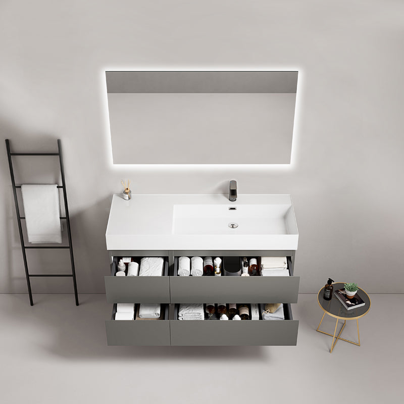 120cm London Grey Wall-hung Bathroom Cabinet Right-Hand Resin Sink Backlit Mirror - Fiji Paint