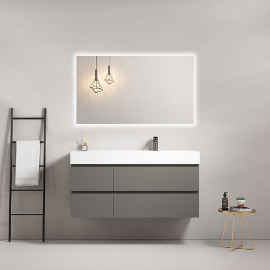 120cm London Grey Wall-hung Bathroom Cabinet Right-Hand Resin Sink Backlit Mirror - Fiji Paint