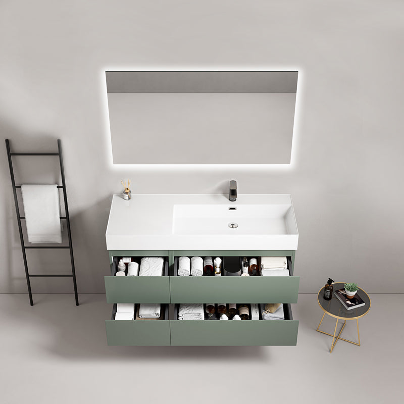 120cm Sage Green Wall-Hung Bathroom Cabinet Right-Hand Resin Sink Backlit Square Mirror - Fiji Paint