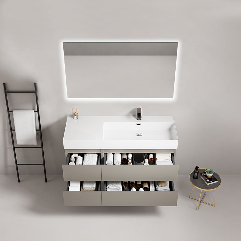 Bathroom Cabinet Wall-hung 120 cm Ash Grey Right-hand Sink in Resin Backlit Mirror - Fiji Paint