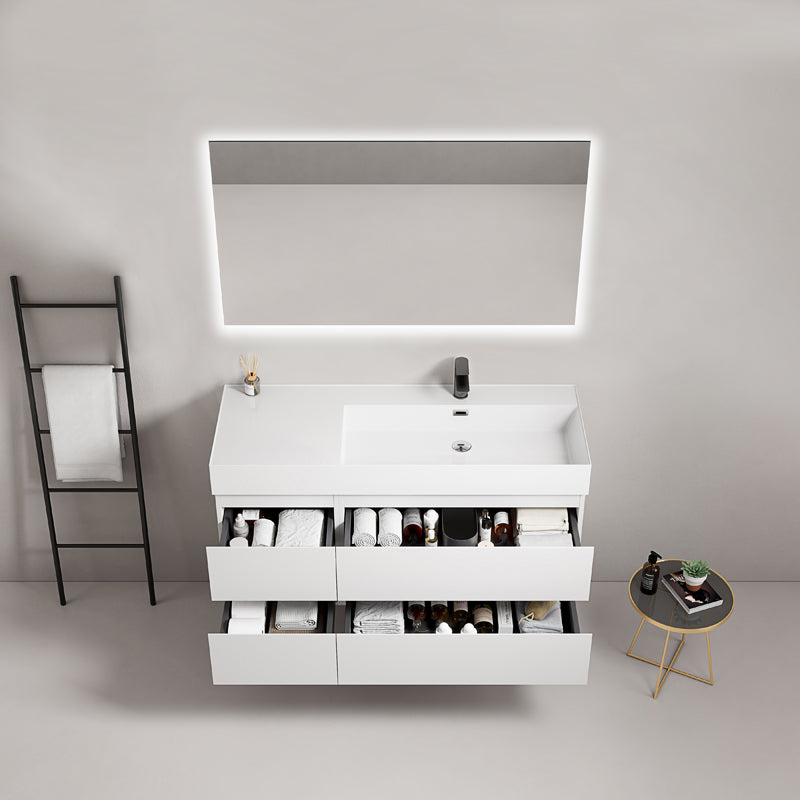 120cm White Wall-hung Bathroom Cabinet Right-Hand Resin Sink Backlit Mirror - Fiji Paint