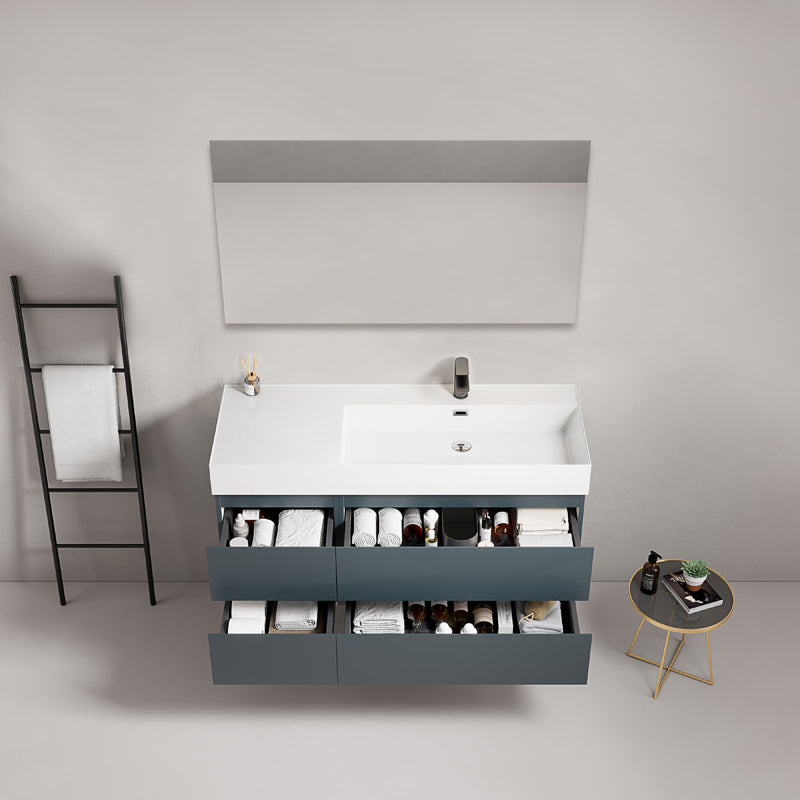Mobile bagno sospeso 120 cm Blu Mare Lavabo a Destra in Resina Specchio Quadro - Fiji Paint