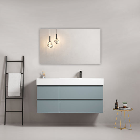 Mobile bagno sospeso 120 cm Blu Avio Lavabo a Destra in Resina Specchio Quadro - Fiji Paint