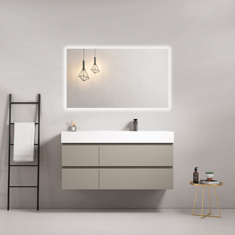 Bathroom Cabinet Wall-hung 120 cm Ash Grey Right-hand Sink in Resin Backlit Mirror - Fiji Paint