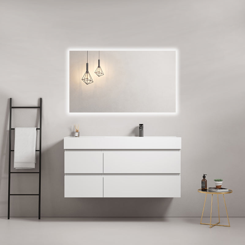 120cm White Wall-hung Bathroom Cabinet Right-Hand Resin Sink Backlit Mirror - Fiji Paint