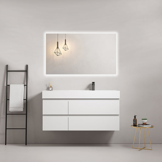 120cm White Wall-hung Bathroom Cabinet Right-Hand Resin Sink Backlit Mirror - Fiji Paint